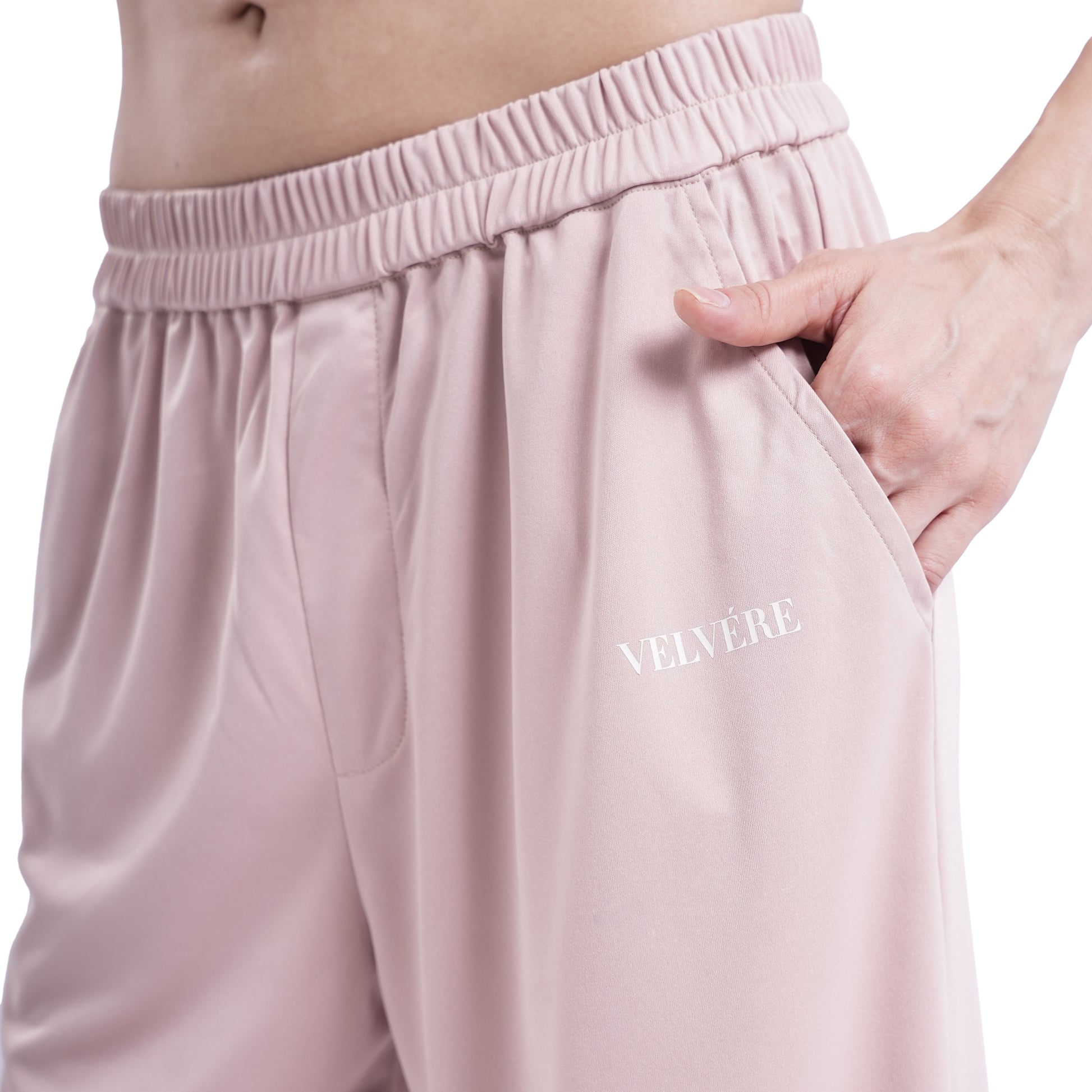 Velvere Move Pants Champagne - modest gym pants, full length view