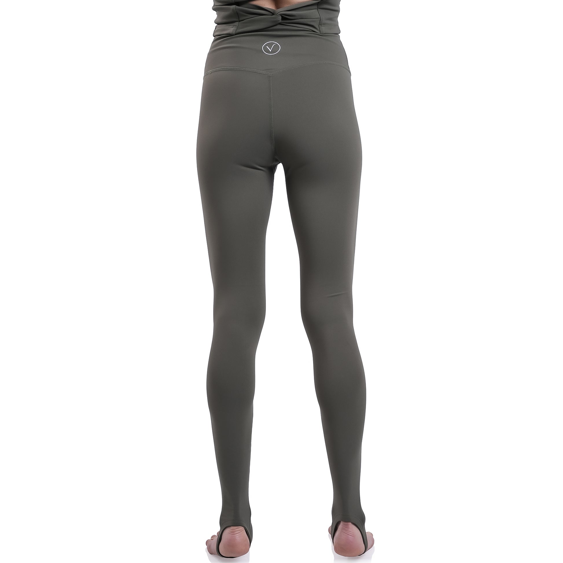 Velvere Align Leggings Olive - sustainable footstrap gym leggings, side view