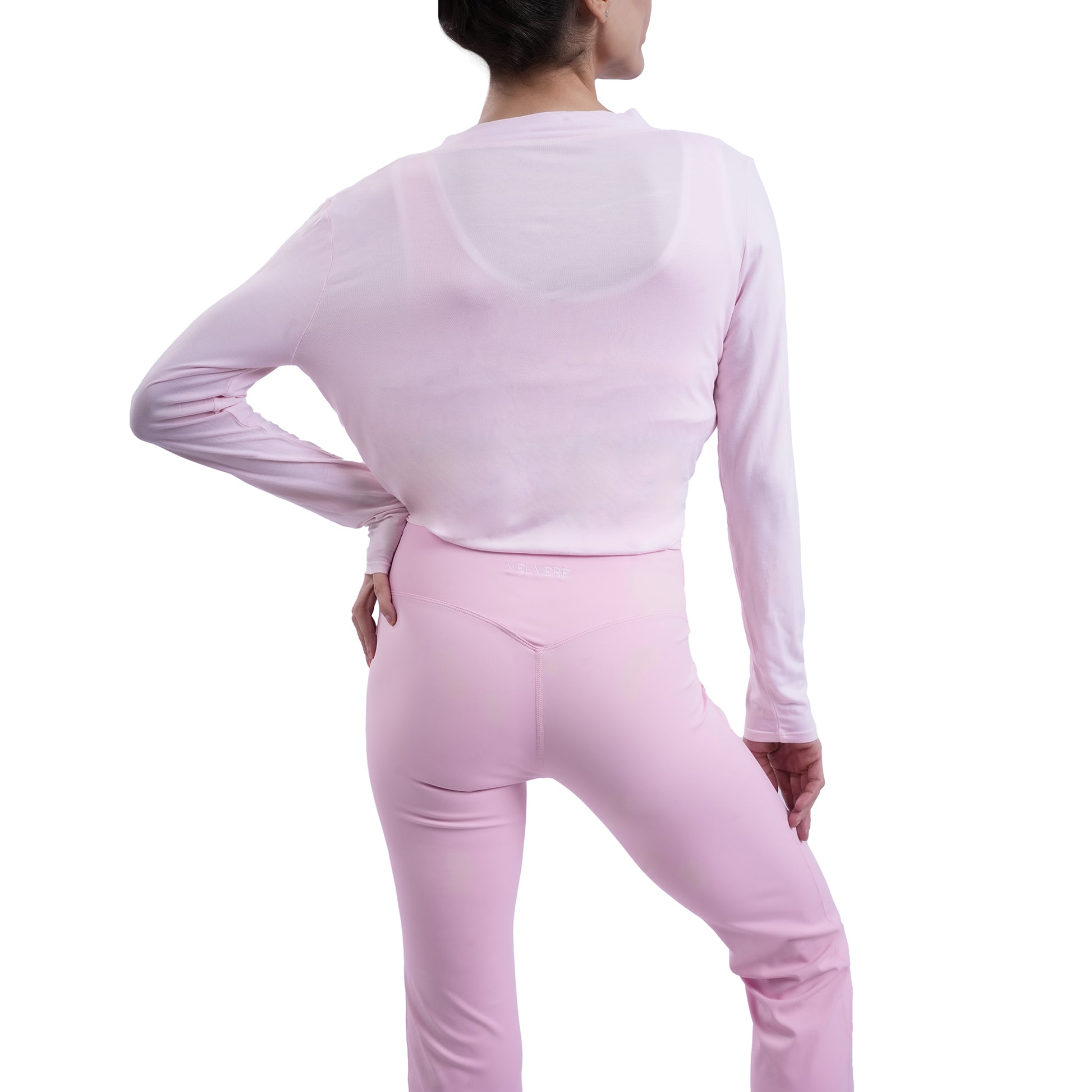 Velvere Ballet Wrap Top Pink - sustainable modest ballet top, side view